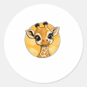 Cute Giraffe Drawing Cartoon Style Classic Round Sticker
