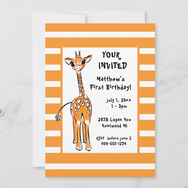 Cute Giraffe drawing  Invitation (Front)
