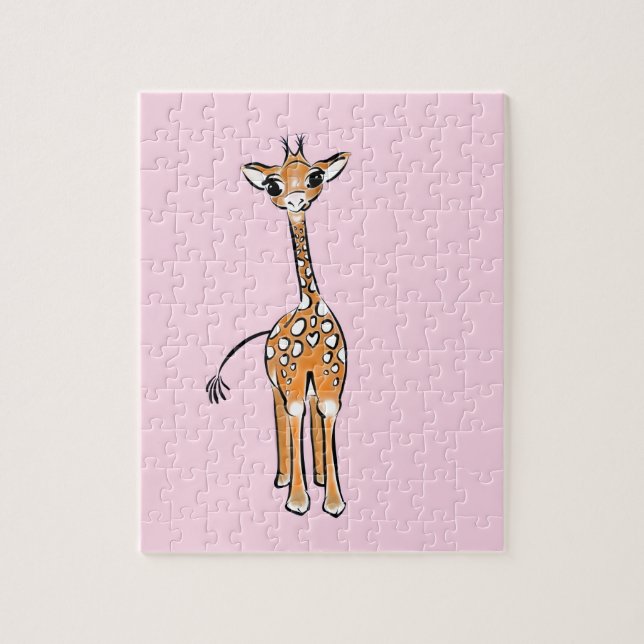 Cute giraffe drawing pink  jigsaw puzzle (Vertical)