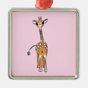Cute giraffe drawing pink  metal tree decoration