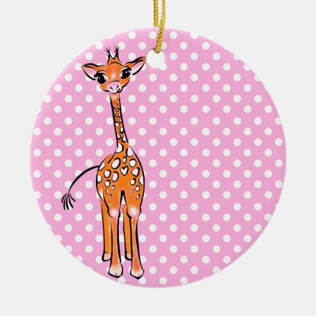 Cute giraffe drawing, safari animal, polka dots  ceramic tree decoration (Front)