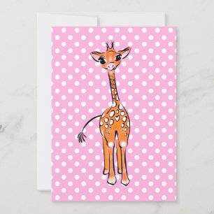 Cute giraffe drawing, safari animal, polka dots invitation