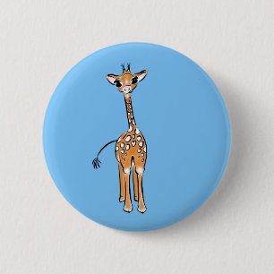 Cute Giraffe drawing, safari animals  6 Cm Round Badge