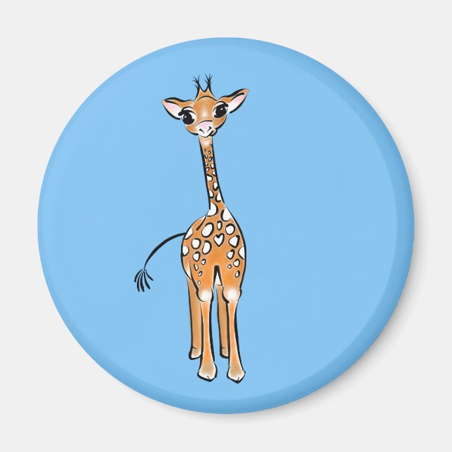 Cute Giraffe drawing safari animals blue Magnet (Front)