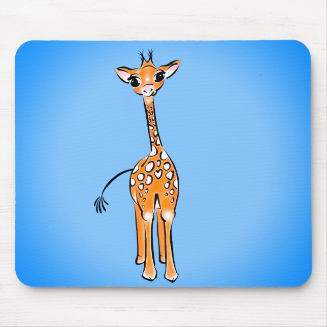 Cute Giraffe drawing safari animals blue Mouse Mat (Front)