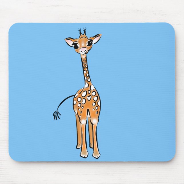 Cute Giraffe drawing safari animals blue Mouse Mat (Front)