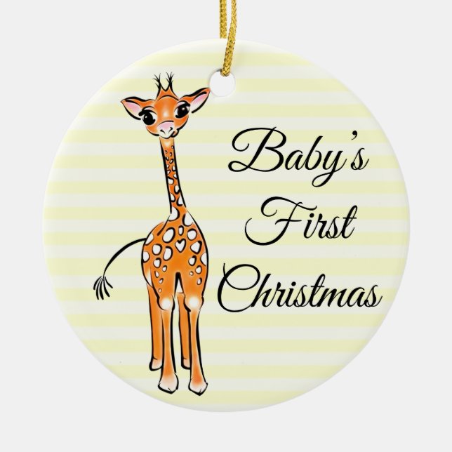 Cute Giraffe drawing, safari animals  Ceramic Tree Decoration (Front)