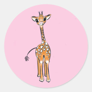 Cute Giraffe drawing, safari animals  Classic Round Sticker