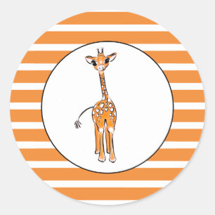 Cute Giraffe drawing, safari animals  Classic Round Sticker