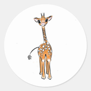Cute Giraffe drawing, safari animals  Classic Round Sticker