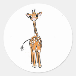 Cute Giraffe drawing, safari animals  Classic Round Sticker