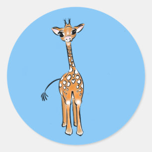 Cute Giraffe drawing, safari animals  Classic Round Sticker