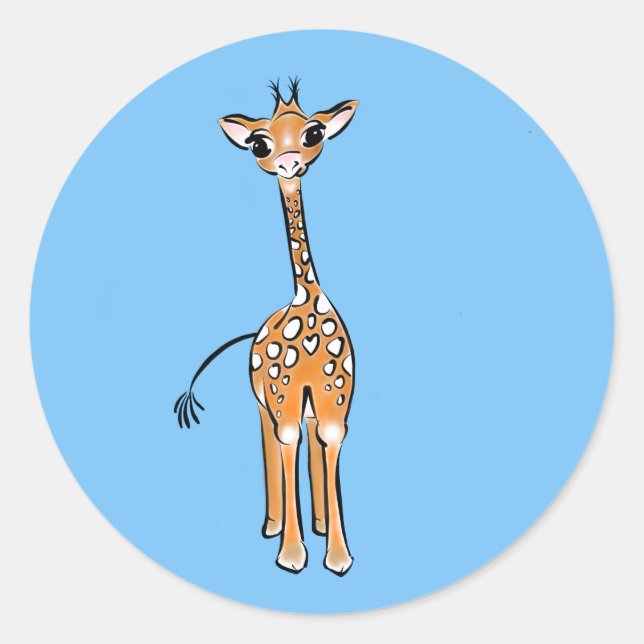 Cute Giraffe drawing, safari animals  Classic Round Sticker (Front)
