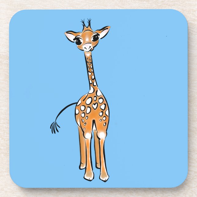 Cute Giraffe drawing, safari animals  Coaster (Front)