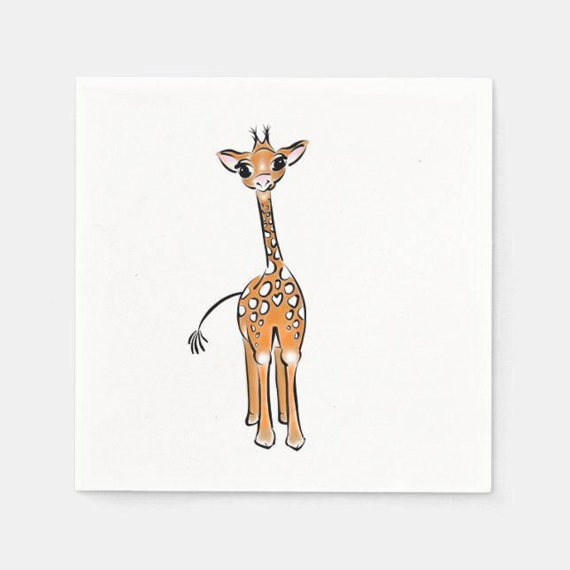 Cute Giraffe drawing, safari animals  Napkin (Front)