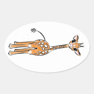 Cute Giraffe drawing, safari animals  Oval Sticker