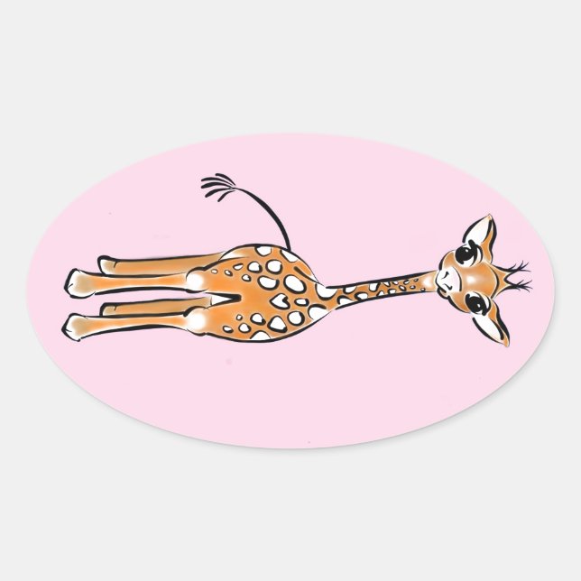 Cute Giraffe drawing, safari animals  Oval Sticker (Front)