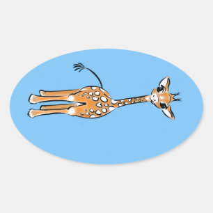 Cute Giraffe drawing, safari animals  Oval Sticker
