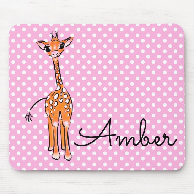 Cute giraffe drawing safari animals polka dots  mouse mat (Front)