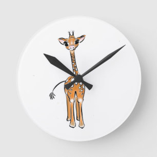 Cute giraffe drawing, safari animals  round clock