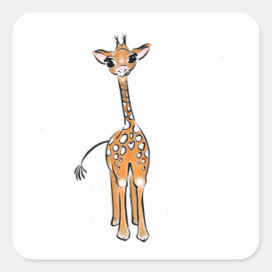 Cute Giraffe drawing, safari animals Square Sticker