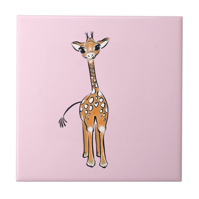 Cute Giraffe drawing, safari animals  Tile (Front)