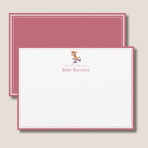 Cute Giraffe Dusty Rose Border Nursery New Baby  Card