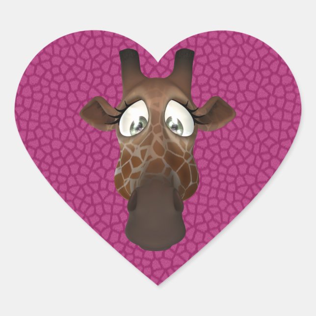 Cute Giraffe Face Pink Animal Fur Pattern Heart Sticker (Front)