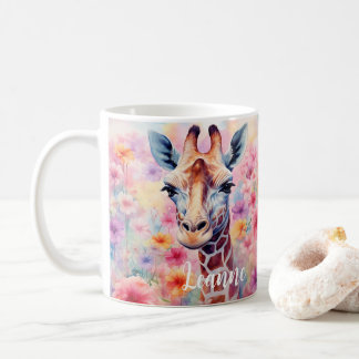 Cute Giraffe Face with Pink Flowers Coffee Mug