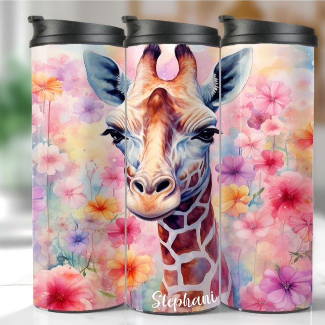 Cute Giraffe Face with Pink Flowers Tumbler  (Creator Uploaded)