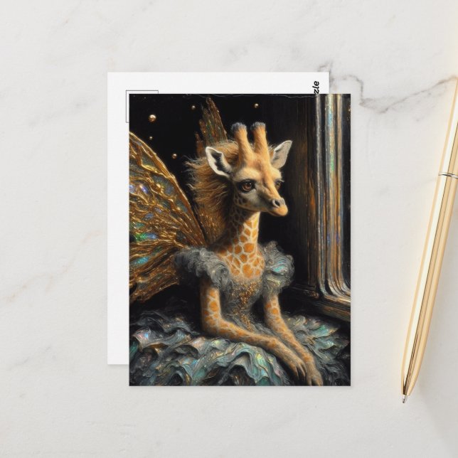 Cute Giraffe Fairy Postcard (Front/Back In Situ)