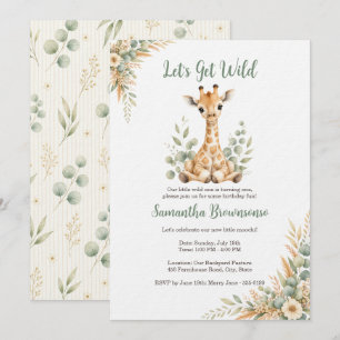 Cute Giraffe First Birthday Invitation