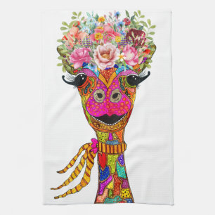 Cute Giraffe Floral Crown Kitchen Towel