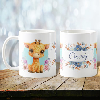Cute Giraffe Floral Themed Personalised  Coffee Mug