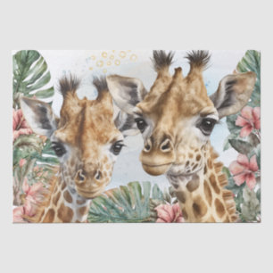 Cute Giraffe Floral Watercolor Tissue Paper