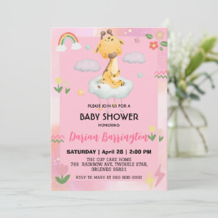 Cute giraffe Flower balloon baby shower party Invitation