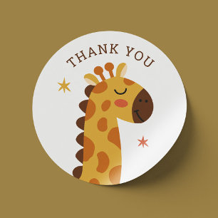 Cute giraffe. Funny animal safari zoo thank you Classic Round Sticker