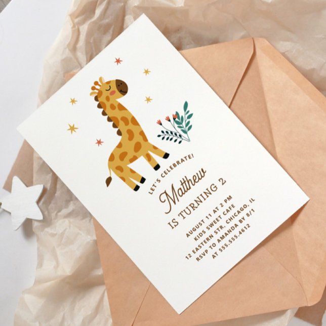 Cute giraffe. Funny safari animal kids birthday Invitation (Creator Uploaded)