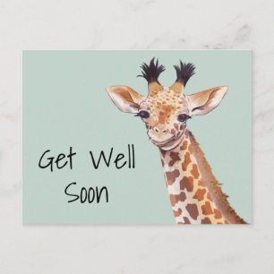 Cute Giraffe Get Well Soon Personalised  Postcard