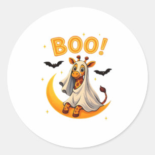 Cute Giraffe Ghost on Moon � Funny Halloween Boo D Classic Round Sticker
