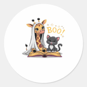 Cute Giraffe Ghost with Black Cat and Boo! Classic Classic Round Sticker