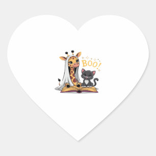 Cute Giraffe Ghost with Black Cat and Boo! Classic Heart Sticker