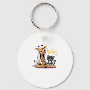 Cute Giraffe Ghost with Black Cat and Boo! Classic Key Ring