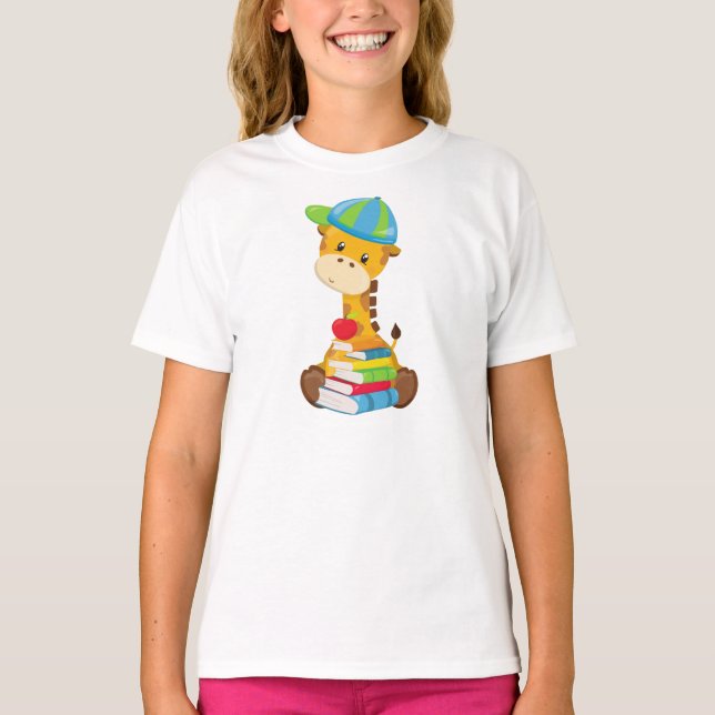 Cute Giraffe, Giraffe Going To School, Books T-Shirt (Front)