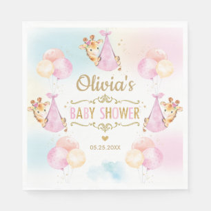 Cute Giraffe Girl Baby Shower Pink Paper Napkin