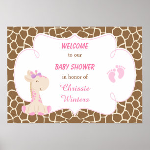 Cute Giraffe Girl Pink Baby Shower Poster