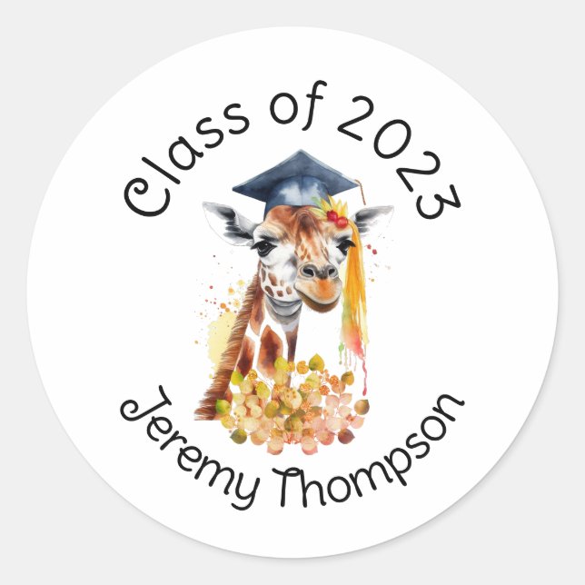 Cute Giraffe Graduation Gift Classic Round Sticker (Front)