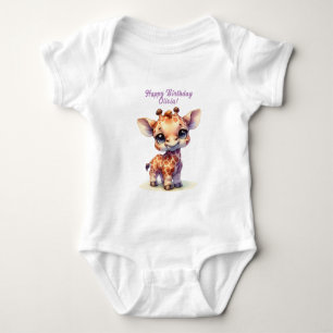 Cute giraffe happy birthday baby bodysuit