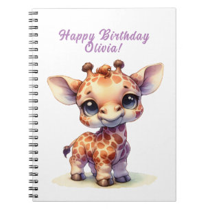 Cute giraffe happy birthday notebook