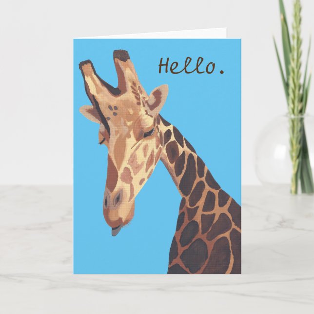 Cute Giraffe Head Painting Hello Greeting Cards (Front)
